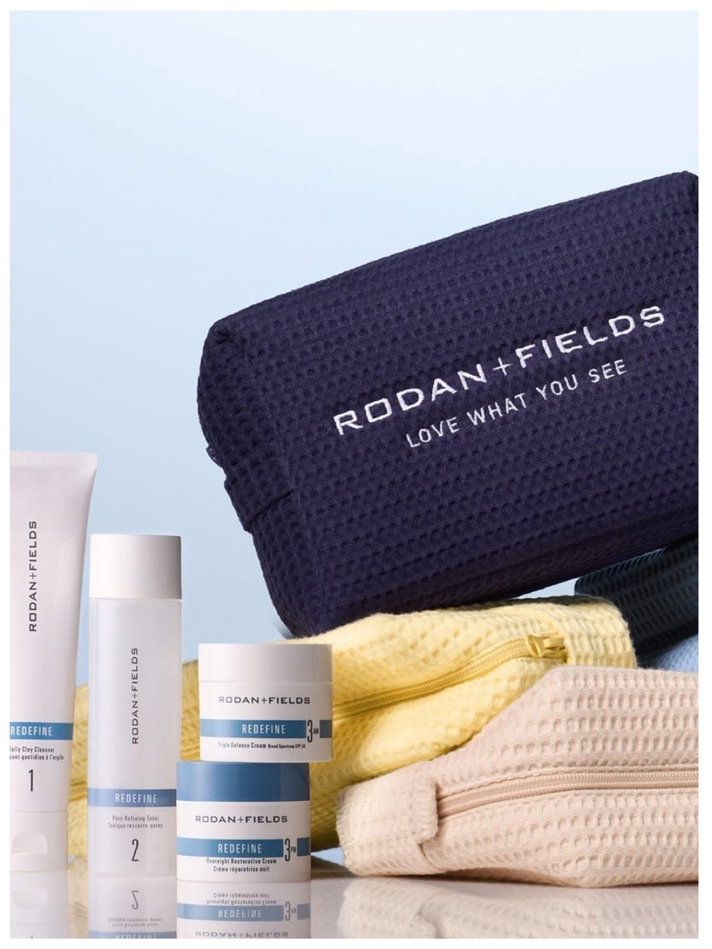 ABBODE R&F Waffle Knit Periwinkle Blue Cotton Cosmetic Bag, Large Zip-Around - Picture 8 of 17
